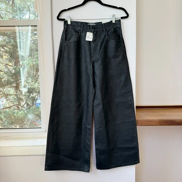 NWT Free People We The Free Misha Vegan Leather Pants Barrel Wide Leg Jeans 28 - Picture 3 of 9